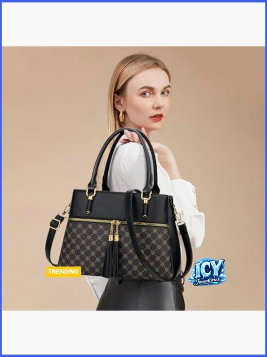 Faux Leather Satchel with Adjustable Strap, 3 Compartments - Picture 2 of 7